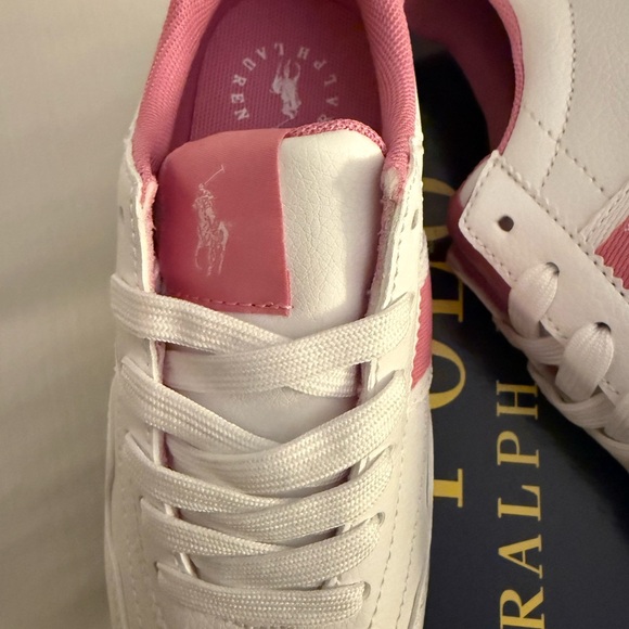 New girls Ralph Lauren Polo white and Pink Casual Sneakers Sz 1 - Picture 3 of 8
